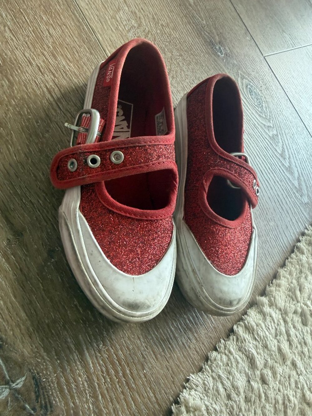 Girls Red Sparkle Vans 10.5